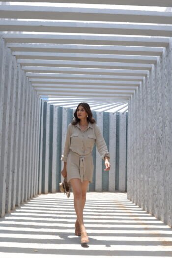 Belted Utility Romper in Sand