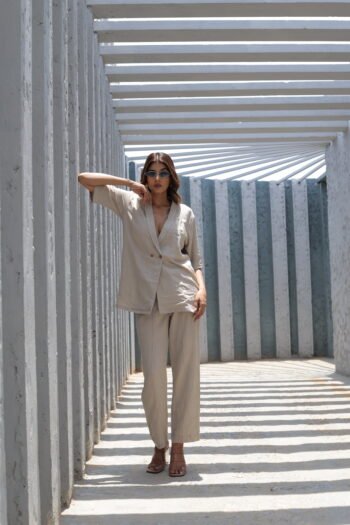 Beige Oversized Shirt & Trousers CoOrd Set