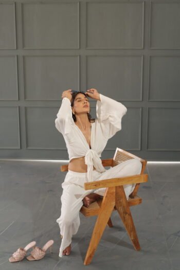White TieFront Top with WideLeg Pants