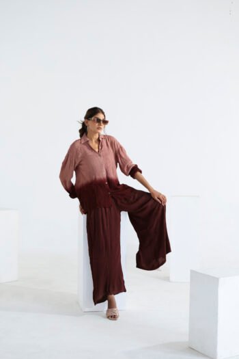 Ombre RosetoWine Shirt & Palazzo Set