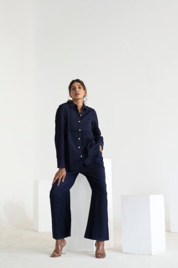 Navy Tailored Shirt with WideLeg Trousers