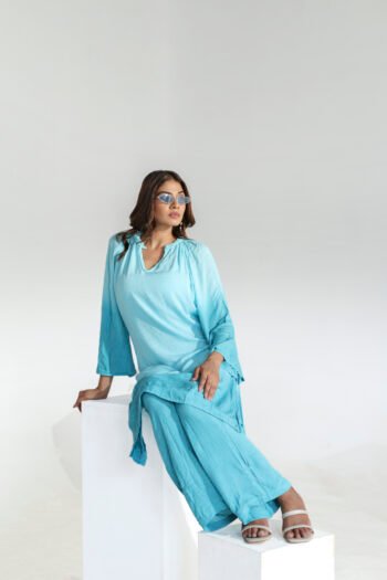 Rust Relaxed Kaftan with Straight Pants Set